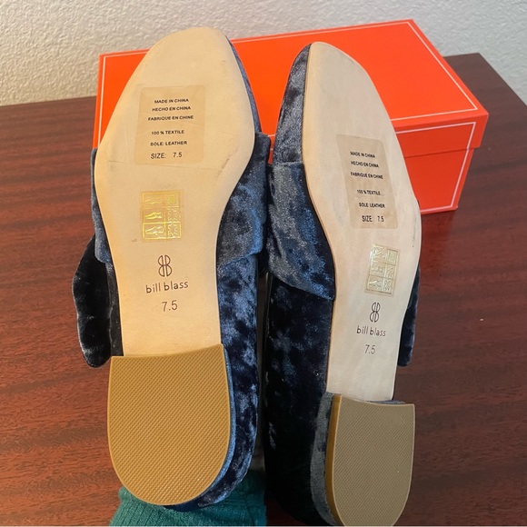 NIB Anthropologie Bill Blass Velvet Leather Blue Crystal Loafers - Picture 6 of 8